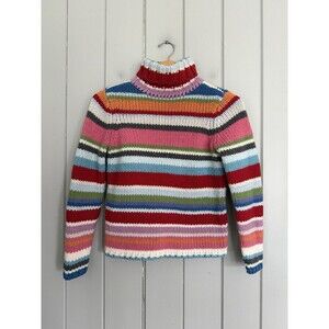 Vtg GAP Chunky Sweater S Small Knit Rainbow Turtleneck Stripe Wool Blend Happy